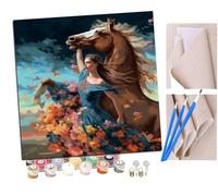 SENDJJ Pintar por numeros para Adultos Mujer bailando y flores de caballo (7) Pintura por números Adultos y para niños-Lienzo pre Dibujado con numeros para Pintar con Pinceles 40x40cm