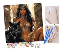 SENDJJ Pintar por numeros para Adultos Niña egipcia y pantera negra (1) Pintura por números Adultos y para niños-Lienzo pre Dibujado con numeros para Pintar con Pinceles 40x40cm