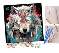 SENDJJ Pintar por Numeros para Adultos Niños Círculo mágico del jefe lobo al estilo indio (84) Pintura por Números con Pinceles y Pinturas Decoraciones, DIY Pinturas para el Hogar- (16 * 16 Pulgadas)