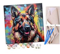 SENDJJ Pintar por Numeros para Adultos Niños Grafiti colorido de perro pastor alemán (7) Pintura por Números con Pinceles y Pinturas Decoraciones, DIY Pinturas para el Hogar- (16 * 16 Pulgadas)