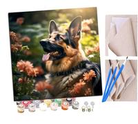 SENDJJ Pintar por Numeros para Adultos Niños Jardín de mariposas del pastor alemán (5) Pintura por Números con Pinceles y Pinturas Decoraciones, DIY Pinturas para el Hogar- (16 * 16 Pulgadas)