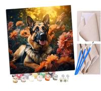 SENDJJ Pintar por Numeros para Adultos Niños Jardín de mariposas del pastor alemán (8) Pintura por Números con Pinceles y Pinturas Decoraciones, DIY Pinturas para el Hogar- (16 * 16 Pulgadas)