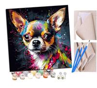 SENDJJ Pintar por Numeros para Adultos Niños Lazo de chihuahua con salpicaduras de colores (1) Pintura por Números con Pinceles y Pinturas Decoraciones, DIY Pinturas para el Hogar- (16 * 16 Pulgadas)