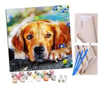 SENDJJ Pintar por Numeros para Adultos Niños mascota golden retriever animal perro Pintura por Números con Pinceles y Pinturas Decoraciones, DIY Pinturas para el Hogar- (16 * 16 Pulgadas)