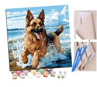 SENDJJ Pintar por Numeros para Adultos Niños Pastor alemán junto al mar (4) Pintura por Números con Pinceles y Pinturas Decoraciones, DIY Pinturas para el Hogar- (16 * 16 Pulgadas)