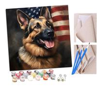 SENDJJ Pintar por Numeros para Adultos Niños perro pastor alemán con bandera Pintura por Números con Pinceles y Pinturas Decoraciones, DIY Pinturas para el Hogar- (16 * 16 Pulgadas)