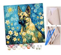 SENDJJ Pintar por Numeros para Adultos Niños Perro pastor alemán Lily Orchid (7) Pintura por Números con Pinceles y Pinturas Decoraciones, DIY Pinturas para el Hogar- (16 * 16 Pulgadas)