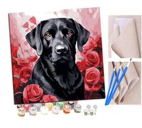 SENDJJ Pintar por numeros para Adultos perro labrador negro y rosa roja (2) Pintura por números Adultos y para niños-Lienzo pre Dibujado con numeros para Pintar con Pinceles 40x40cm