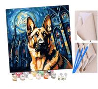 SENDJJ Pintar por numeros para Adultos Perro pastor alemán de estilo gótico (1) Pintura por números Adultos y para niños-Lienzo pre Dibujado con numeros para Pintar con Pinceles 40x40cm