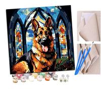 SENDJJ Pintar por numeros para Adultos Perro pastor alemán de estilo gótico (3) Pintura por números Adultos y para niños-Lienzo pre Dibujado con numeros para Pintar con Pinceles 40x40cm