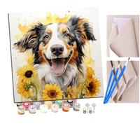 SENDJJ Pintar por numeros para Adultos Perro pastor escocés y girasol (1) Pintura por números Adultos y para niños-Lienzo pre Dibujado con numeros para Pintar con Pinceles 40x40cm