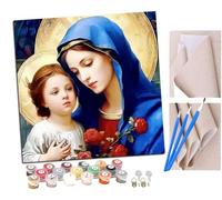 SENDJJ Pintar por Numeros Virgen María (4) Adultos Kit de Pintura al óleo de Lienzo DIY para con Pinceles Pigmento Acrílico 40 x 40cm (Sin Marco)