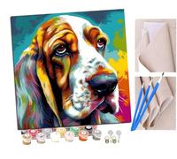 SENDJJ Pintura por Números Adultos Basset Hound media cara hierba (12) Pintura acrílica con Pinceles Adultos Kit de Pintura por Números Artesanía para Regalos de Lona para el Hogar 40 x 40 cm