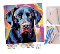 SENDJJ Pintura por Números Adultos Labrador negro, perro colorido (1) Pintura acrílica con Pinceles Adultos Kit de Pintura por Números Artesanía para Regalos de Lona para el Hogar 40 x 40 cm
