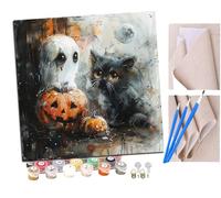 SENDJJ Pintura por Números Adultos Lindo fantasma y gatito con cabeza de calabaza (16) Pintura acrílica con Pinceles Adultos Kit de Pintura por Números Artesanía para Regalos40 x 40 cm