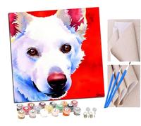 SENDJJ Pintura por Números Adultos Pastor alemán blanco Pintura acrílica con Pinceles Adultos Kit de Pintura por Números Artesanía para Regalos de Lona para el Hogar 40 x 40 cm