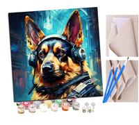 SENDJJ Pintura por Números Adultos Pastor alemán ciberpunk (2) Pintura acrílica con Pinceles Adultos Kit de Pintura por Números Artesanía para Regalos de Lona para el Hogar 40 x 40 cm