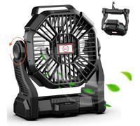 Sendowtek Ventilador Batería para Camping 10400mAh, Potente y Silencioso 4 Velocidades con Luz LED y Gancho, Ventilador Portátil Recargable para Tienda Caravana Exterior Viaje Sobremesa