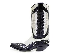 Sendra Boots - 3840 Botas Cowboy De Mujer y Hombre con Tacon y Horma de Punta - Estilo Botas Camperas en Negro y Blanco - Botas Elegantes - 40