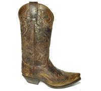 Sendra Boots 9669 Cuervo Marrón Cowboy Western Botas Puntiaguda Mujeres Hombres Tacón Inclinado Aspecto Vintage Cuero Genuino Hecho A Mano Talla 43
