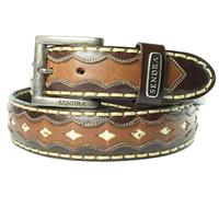 Sendra Boots Cinturón 7576 Marrón Hombre Mujer Cowboy Western Ibiza Bohemio Cinturón 4cm Ancho Jeans Pantalones Patrón Diamantes Hebilla Cambiable Cuero Genuino Hecho A Mano Talla 100