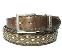 Sendra Boots Cinturón 8680 Marrón Mujer Hombre Cowboy Western Ibiza Bohemio Jeans 4 cm Ancho Cinturón Cosido Ornamental Hebilla Cambiable Hecho A Mano Cuero Genuino Talla 100