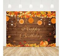 SENDY 8 x 6 pies fondo de otoño y otoño feliz cumpleaños rústico hojas de arce de madera de calabaza fondo de fotografía de fondo de fiesta de cumpleaños decoraciones de papel mexicano abanicos de banner de fotos accesorios de fotos