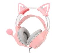 SENECESLI Auriculares para Juegos con Orejas de Gato Ajustables con Iluminación RGB, Diseño Cómodo para Largas Sesiones de Juego, Controlador de 50 Mm para un Sonido Rico, Color Rosado