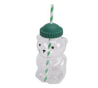 SENECESLI Taza de Cristal con Forma de Oso, Taza con Pajita de Oso de Miel, de Vidrio con Tapas y Pajitas, Lindas, para Sorber, café, Cerveza, Vino, Cóctel, Bebidas,