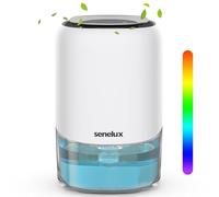 Senelux Deshumidificador eléctrico 1100 ml para hogar húmedo, 7 luces coloridas, portátil con apagado automático para ropa, dormitorio, molde, armario