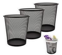 SENENQU 3 Piezas Papelera Oficina de Metal Negra, Set Rejilla 12L | Pack de 3 Papelera Escritorio para Oficina, Altura 26,5 cm, Boca 23,5 cm, 12 L cada una, Dormitorio y Baño