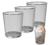 SENENQU 3 Piezas Papelera Oficina de Metal Plata, Set Rejilla 12L | Pack de 3 Papelera Escritorio para Oficina, Altura 26,5 cm, Boca 23,5 cm, 12 L cada una, Dormitorio y Baño