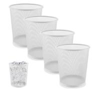 SENENQU 4 Piezas Papelera Oficina de Metal Blanca, Set Rejilla 12L | Pack de 4 Papelera Escritorio para Oficina, Altura 26,5 cm, Boca 23,5 cm, 12 L cada una, Dormitorio y Baño