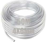 SENENQU 50 Metros Tubo Pvc Transparente 4 mm x 6 mm, Manguera Transparente Flexible para Acuario, Aire y Líquidos, Tubo Flexible Cortable en Rollo Práctico