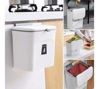 SENENQU Cubo de basura colgante con tapa de 7 l, pequeño cubo de basura de cocina, cubo de basura colgante para colgar, montaje en pared para caravana, cuarto de baño, color blanco