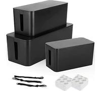 SENENQU Juego de 3 cajas de cables negras, grandes organizadores de cables con tapa de madera para cables, grandes y pequeños, adaptadores, regletas, caja de ocultar cables