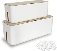 SENENQU Organizador de Cables Escritorio Blanca 2 Piezas Grande Pequeña | Caja Organizadora Cables Regleta, Regleta ordenada, MDF blanca, Set de 2, Escritorio y TV, Cable Management Box Cord