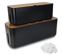 SENENQU Organizador de Cables Escritorio Negra 2 Piezas Grande Pequeña | Caja Organizadora Cables Regleta, Regleta ordenada, MDF negra, Set de 2, Escritorio y TV, Cable Management Box Cord