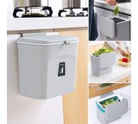SENENQU Papelera Colgante de Cocina 7L con Tapa, Mural Gris para Autocaravana, Puertas de Armario, Armario, Cuarto de Baño - 24 x 13,5 x 23,5 CM