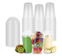 SENENQU Paquete de 100 vasos de plástico de 16 onzas con tapas de cúpula, vasos de plástico de 500 ml con tapas, tazas de batido reutilizables para jugo, batido, té, café, comida para llevar,