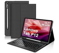 SENGBIRCH - Carcasa para teclado Lenovo Tab P12 12.7" 2023 - AZERTY francés Teclado desmontable inalámbrico Bluetooth, funda para Lenovo Tab P12 12.7" 2023, color negro