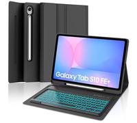 SENGBIRCH Funda con teclado para Samsung Galaxy S10 FE+ AI Tablet de 13,1 pulgadas - QWERTZ Alemán Iluminación desmontable Bluetooth Teclado Inalámbrico, Funda con ranura para lápiz S-Pen, negro