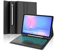 SENGBIRCH Funda con teclado para Samsung Galaxy S10 FE+ AI Tablet de 13,1 pulgadas - QWERTZ Alemán Iluminación desmontable Bluetooth Wireless Touchpad Teclado Funda con ranura para lápiz S Pen, Negro