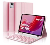 SENGBIRCH Funda teclado Lenovo Tab M11 11", funda con teclado para Lenovo Tab M11 2024, 7 colores de retroiluminación italiano QWERTY extraíble Bluetooth teclado, rosa
