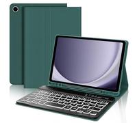 SENGBIRCH Samsung Galaxy Tab A9 8.7'' - Funda Teclado Tablet, 7 Colores Efecto Retroiluminación, Teclado Bluetooth Desmontable con Ranura para Bolígrafo, Verde Oscuro