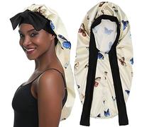 SENGTERM Gorro de satén largo para mujer, gorro de satén largo ajustable para dormir, gorro de dormir de satén extra grande para mujer, rizos largos, mariposa, L-XL