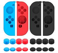 SENHAI Funda Aplicabilidad con Nintendo Switch Joy-con mandos con agarres de protección, 2 Pares de Funda de Silicona para joysticks con 16 Palos, Color Negro, Azul y Rojo
