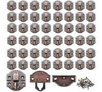 SenhE 50pcs Antique Brass Latch Lock Gold Hasp, Decorative Hinges and Latches for Wood Boxes Jewelry Box Cabinet with Screws(28x30mm,Red Bronze)