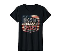 Senior 2027 American Flag Grunge Student Camiseta gráfica económica, Mujer, Negro, S