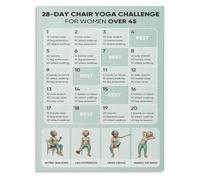Senior Chair Yoga Pose Chart Canvas Print Easy Stretch Guide Gentle Exercise Poster Wall Decor Living Room Bedroom Home Gym(Framed,12x18inch(30x45cm))